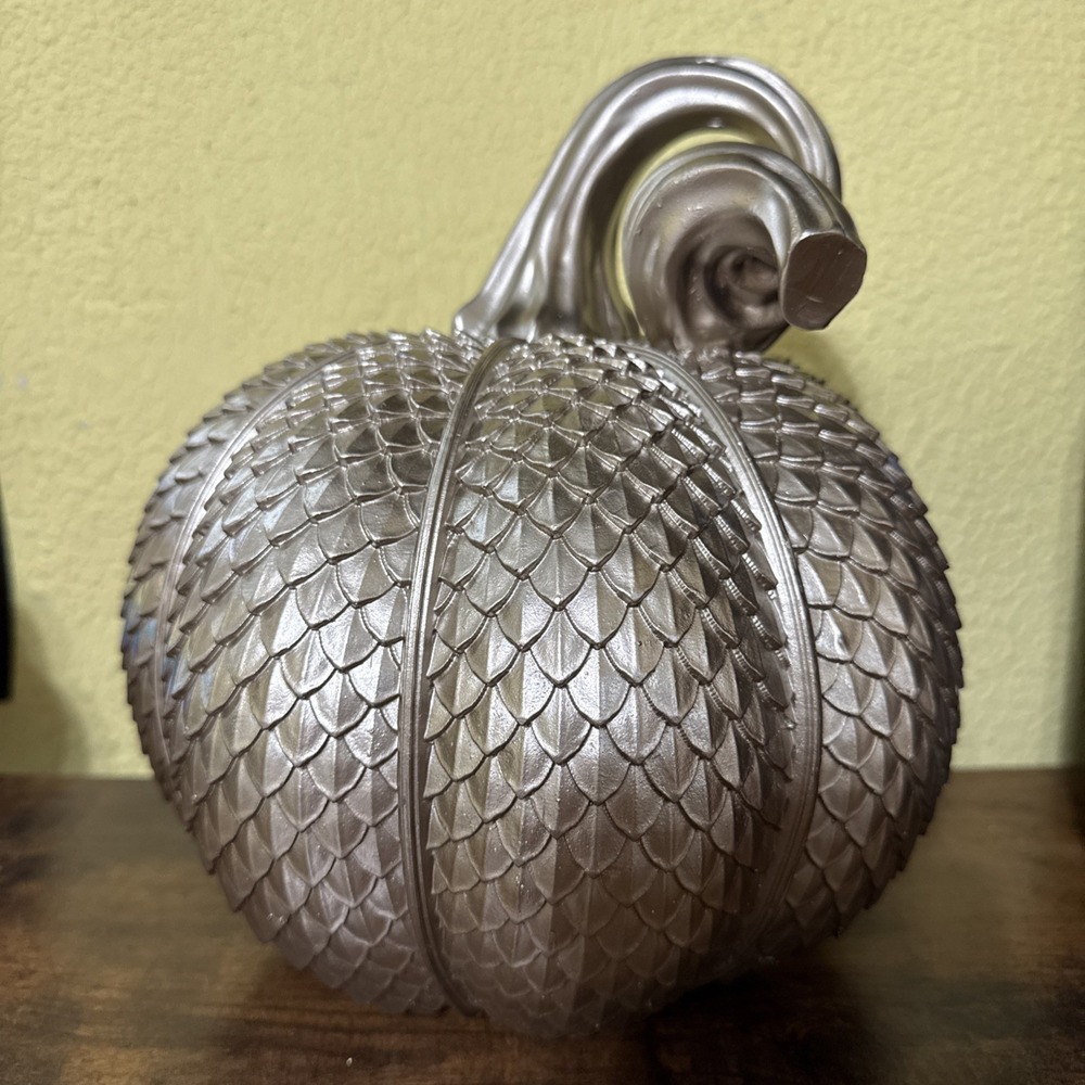 Autumn Bounty Champagne Gold Dragon‎ Scale Texture Resin Pumpkin Fall Decor